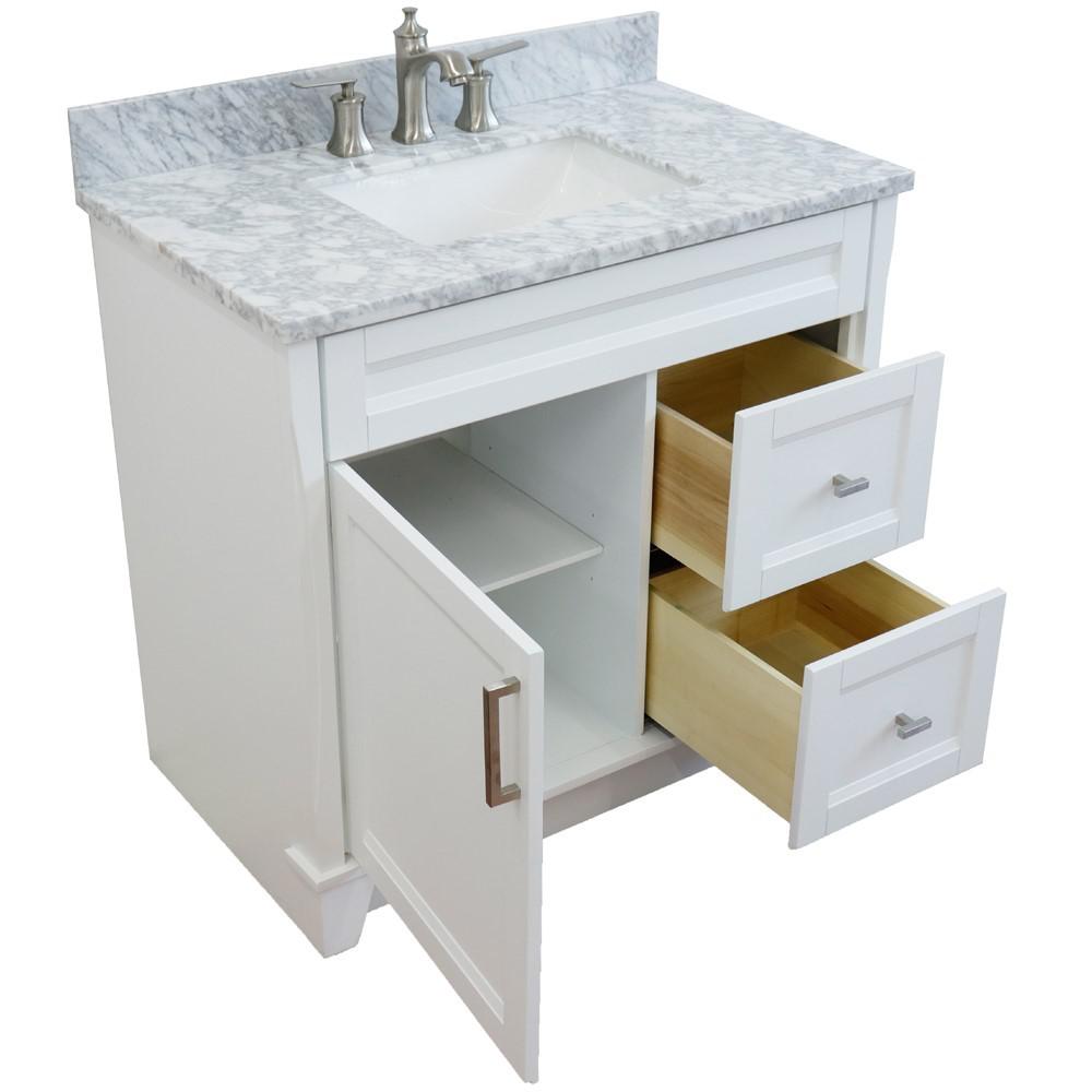 Single sink vanity in White with White Carrara marble and door/sink. Picture 13