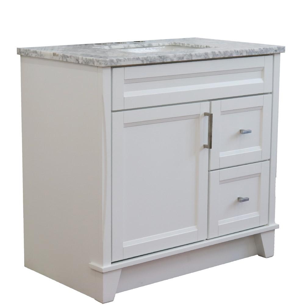 Single sink vanity in White with White Carrara marble and door/sink. Picture 15