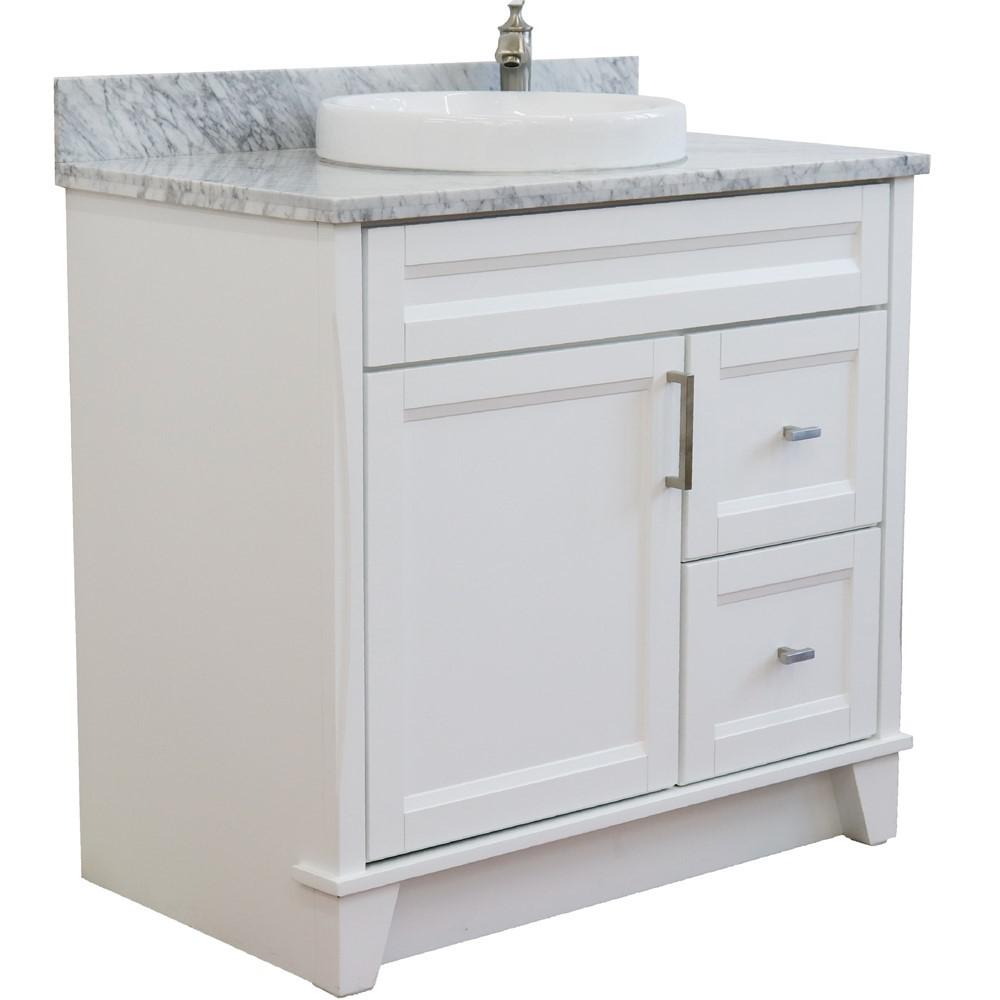 Single sink vanity in White with White Carrara marble and door/Round sink. Picture 6