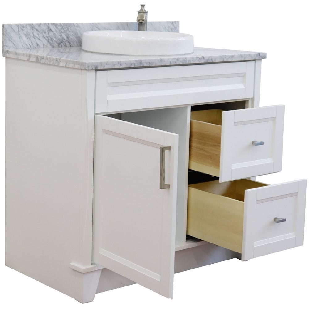 Single sink vanity in White with White Carrara marble and door/Round sink. Picture 7