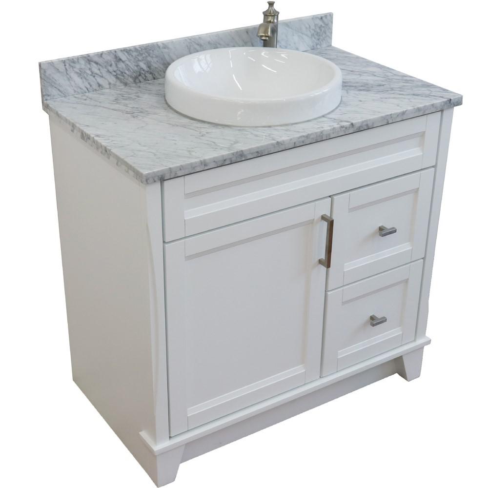 Single sink vanity in White with White Carrara marble and door/Round sink. Picture 12
