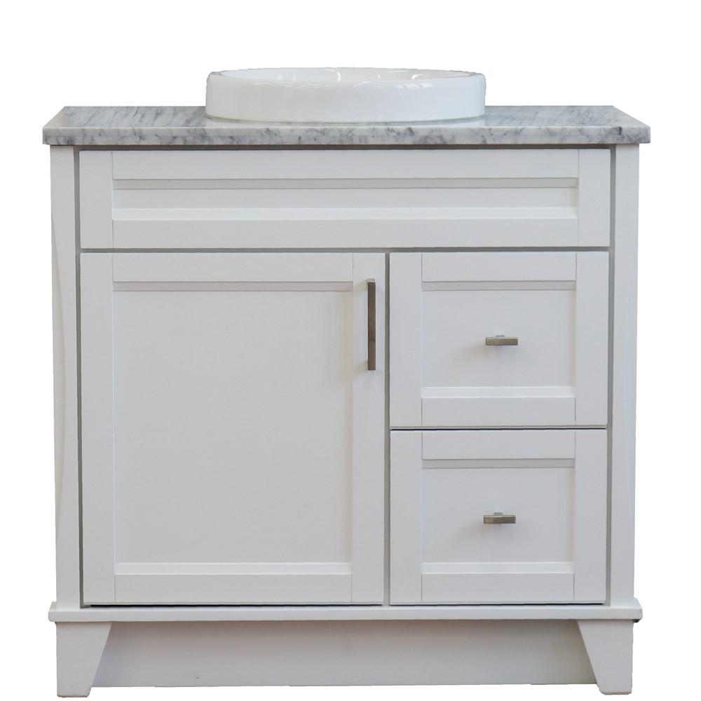 Single sink vanity in White with White Carrara marble and door/Round sink. Picture 14
