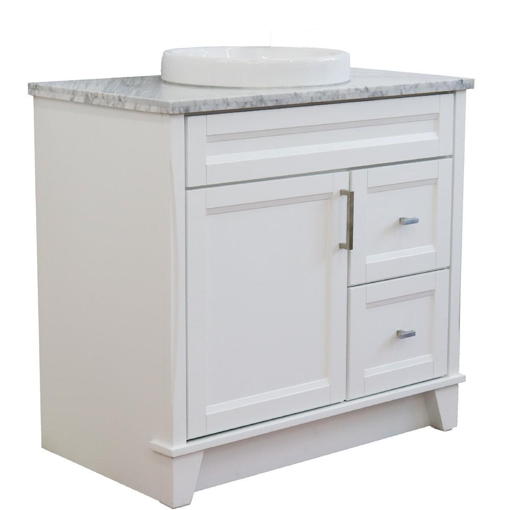 Single sink vanity in White with White Carrara marble and door/Round sink. Picture 15