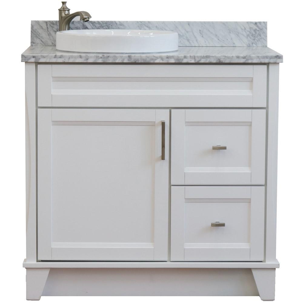 Single sink vanity in White with White Carrara marble and door/Round sink. Picture 8