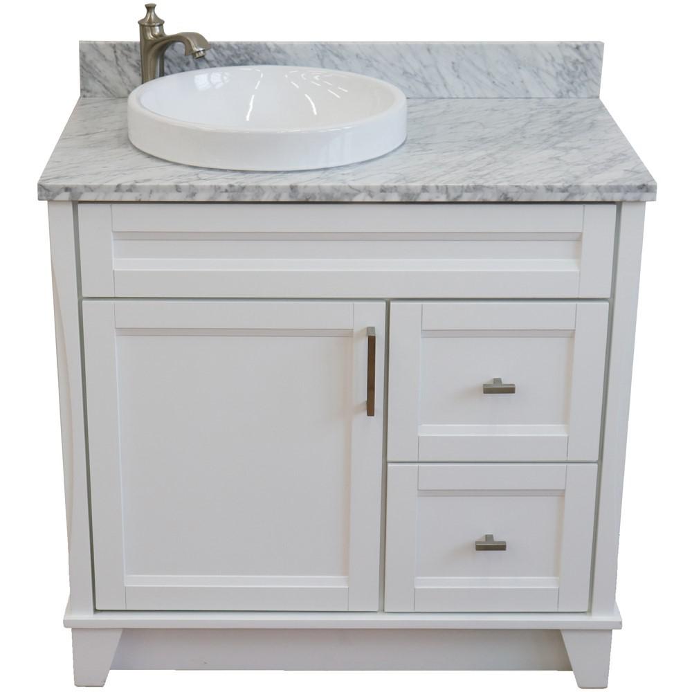 Single sink vanity in White with White Carrara marble and door/Round sink. Picture 11