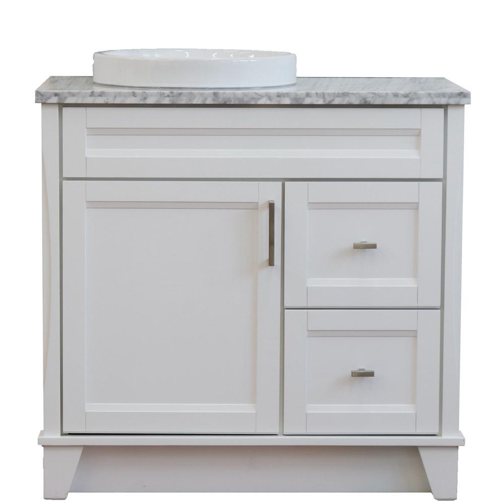 Single sink vanity in White with White Carrara marble and door/Round sink. Picture 13