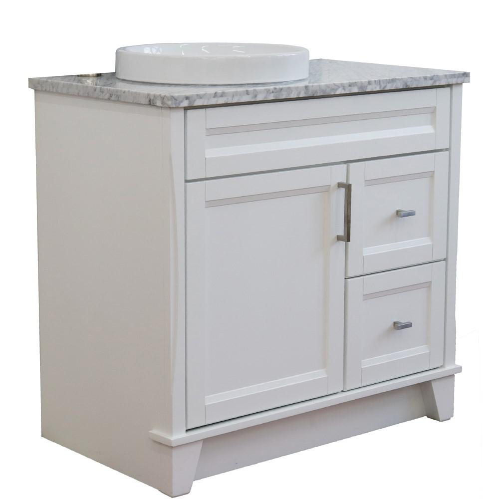Single sink vanity in White with White Carrara marble and door/Round sink. Picture 14