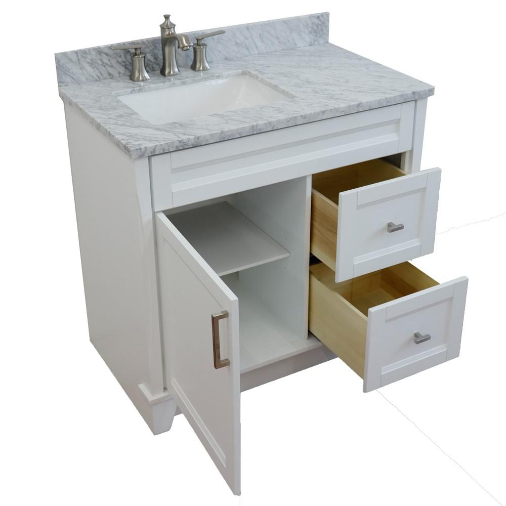 Single sink vanity in White with White Carrara marble and door/sink. Picture 3