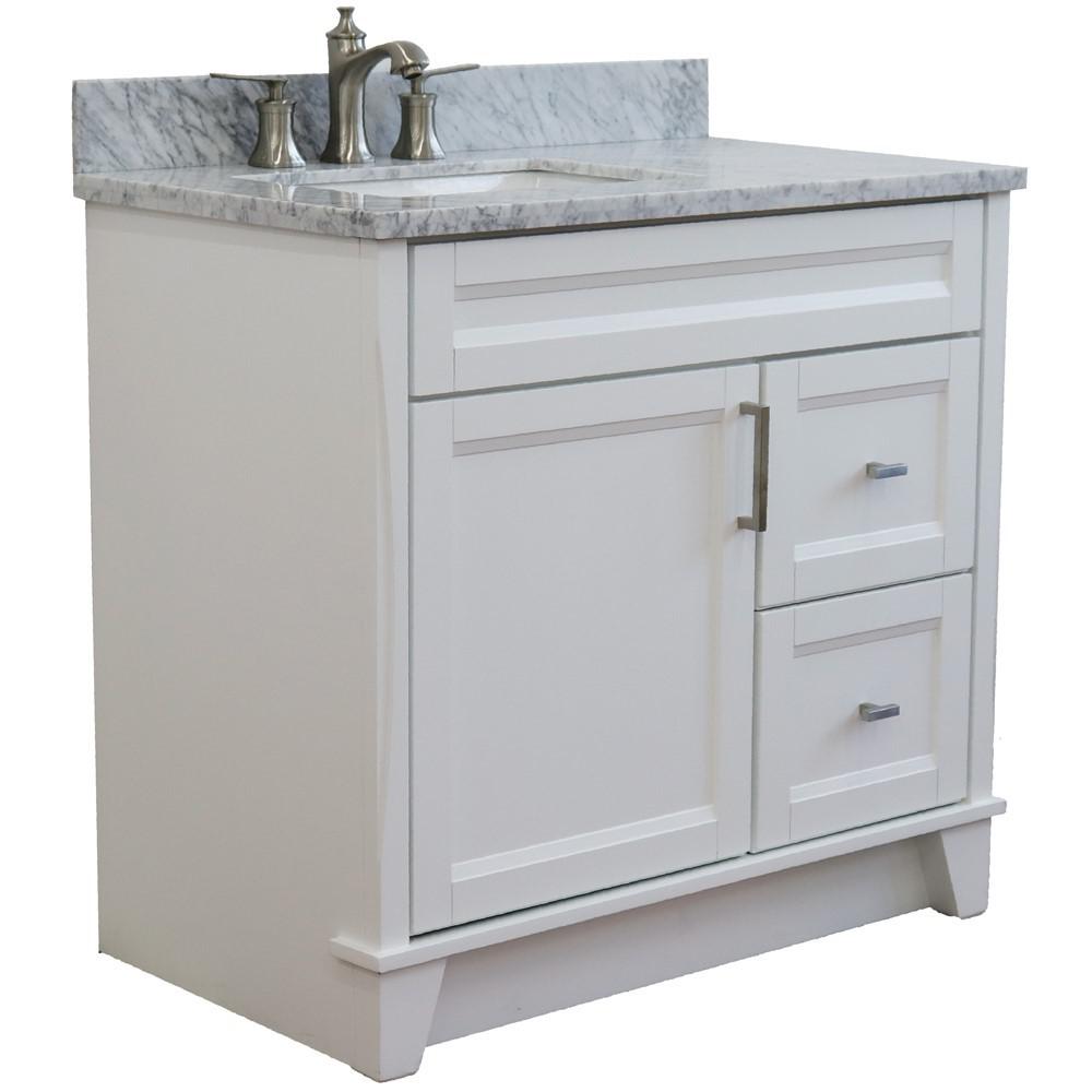Single sink vanity in White with White Carrara marble and door/sink. Picture 7