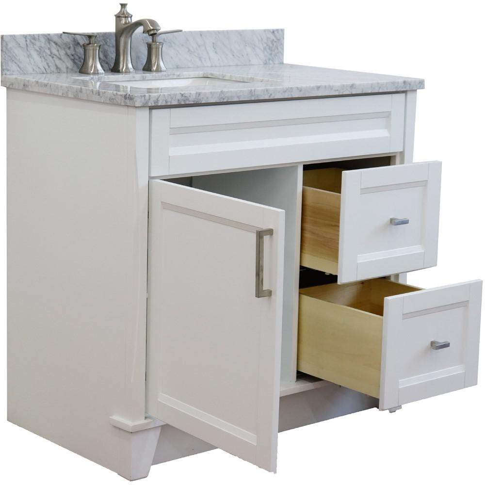 Single sink vanity in White with White Carrara marble and door/sink. Picture 9