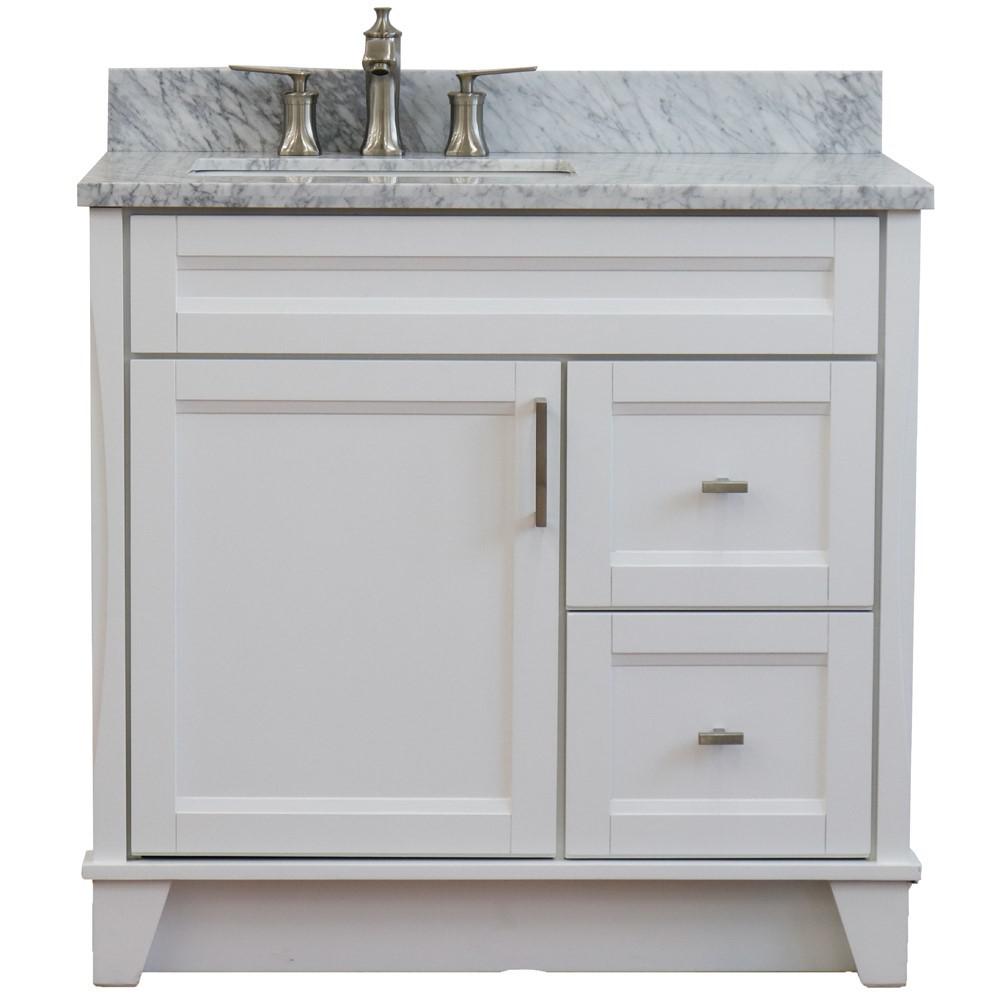 Single sink vanity in White with White Carrara marble and door/sink. Picture 10