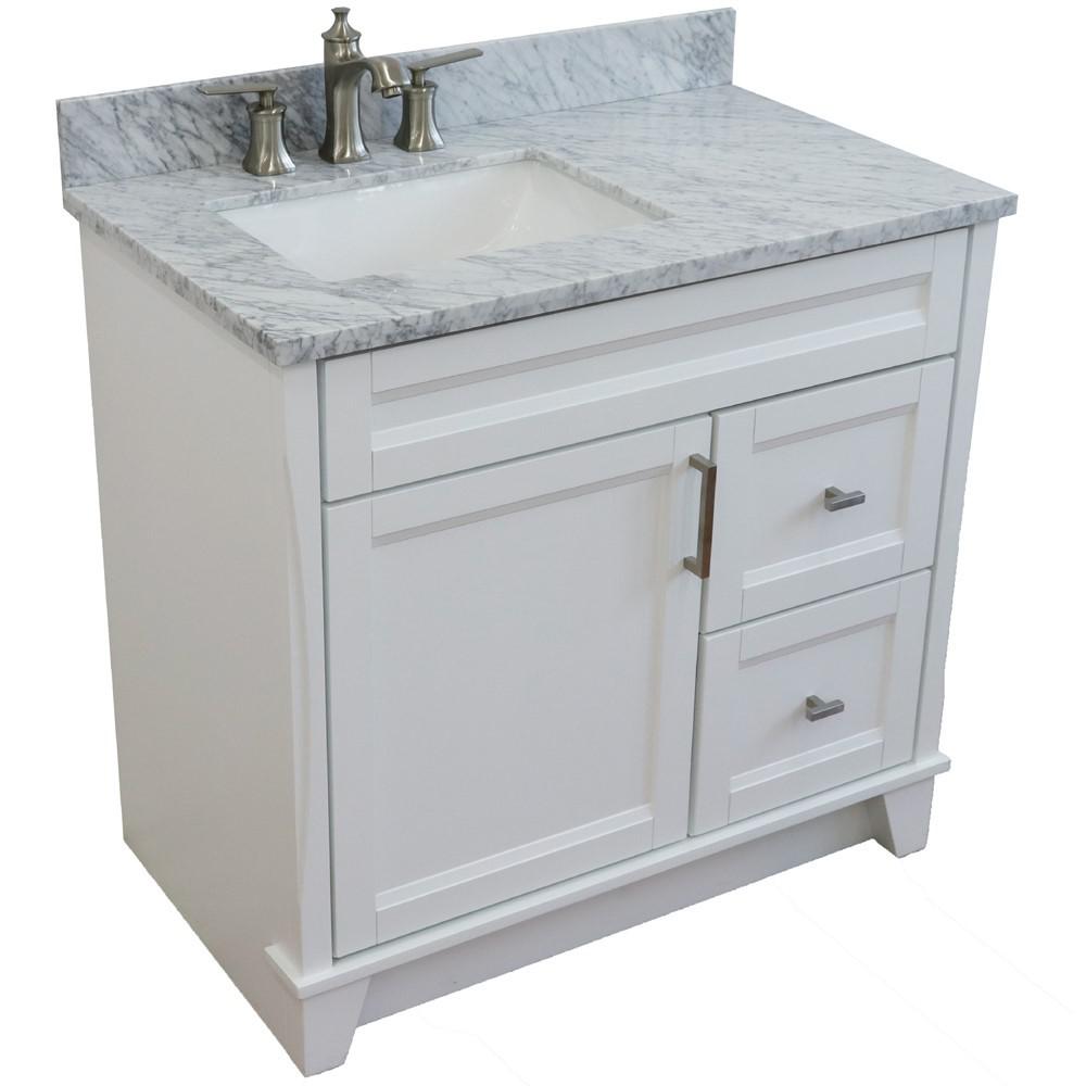 Single sink vanity in White with White Carrara marble and door/sink. Picture 14