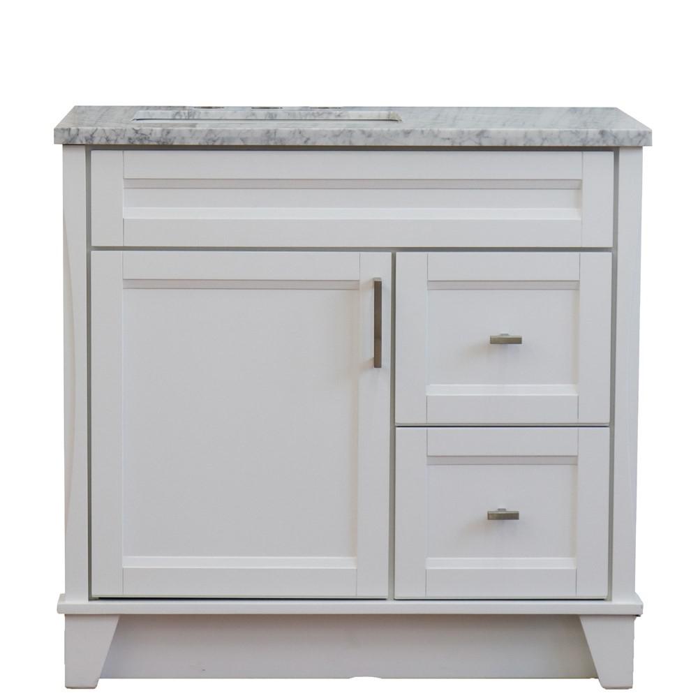Single sink vanity in White with White Carrara marble and door/sink. Picture 15