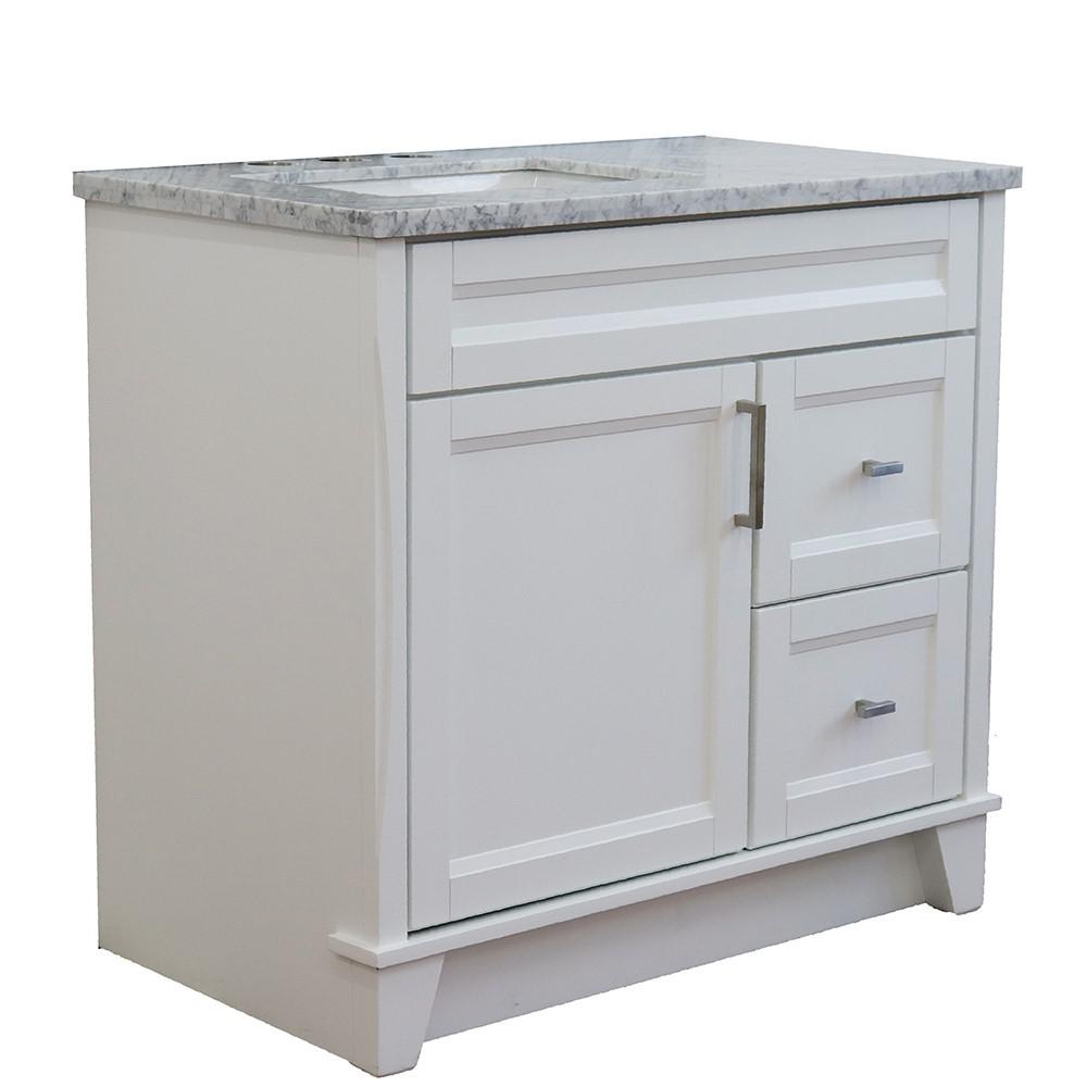 Single sink vanity in White with White Carrara marble and door/sink. Picture 16