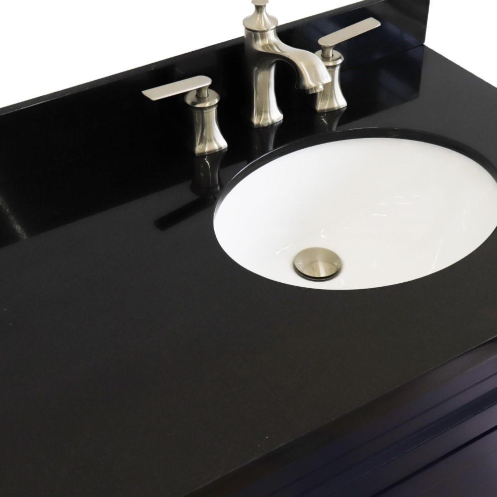 Single sink vanity in Blue with Black galaxy granite and LEFT oval sink. Picture 6