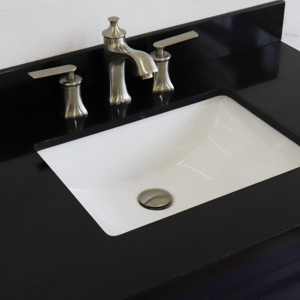 Single sink vanity in Blue with Black galaxy granite and rectangle sink. Picture 10