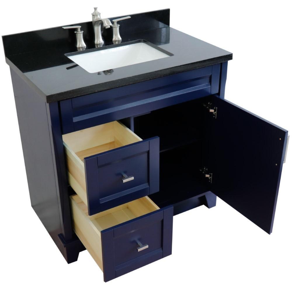 Single sink vanity in Blue with Black galaxy granite and rectangle sink. Picture 13