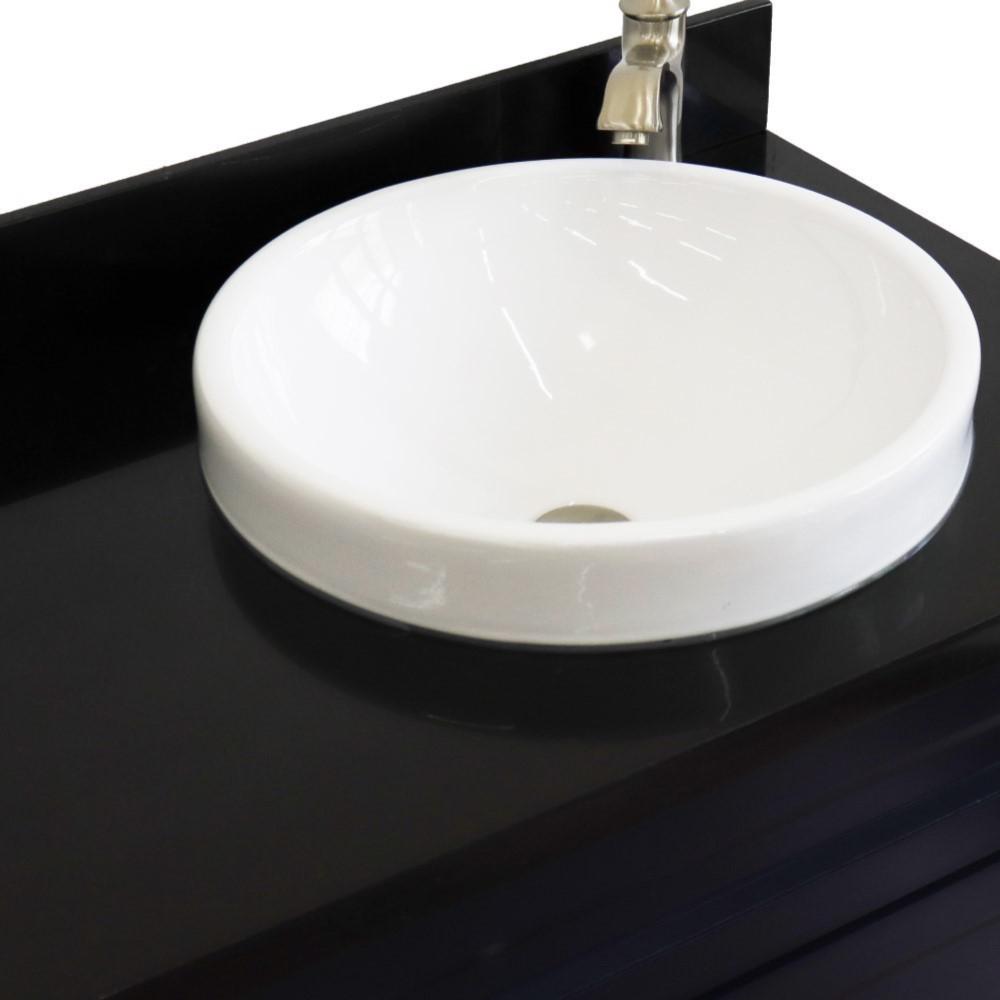 Single sink vanity in Blue with Black galaxy granite and LEFT round sink. Picture 6