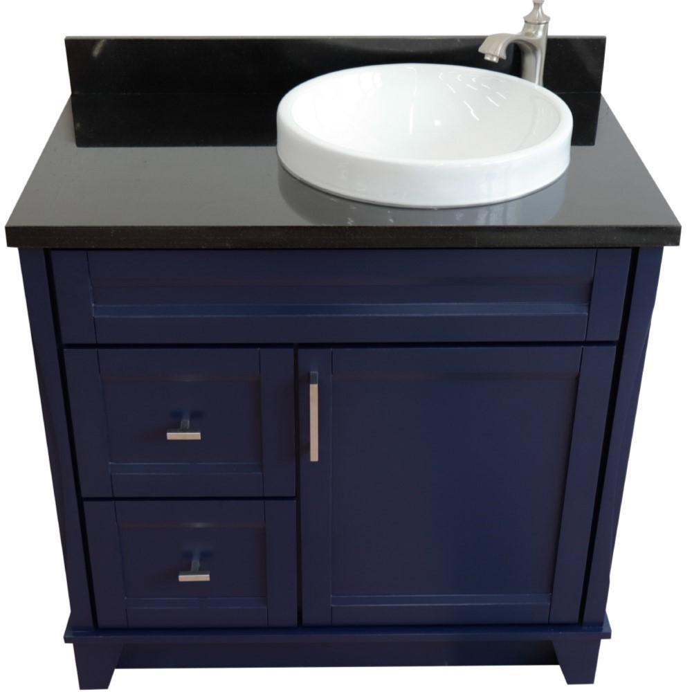 Single sink vanity in Blue with Black galaxy granite and LEFT round sink. Picture 8