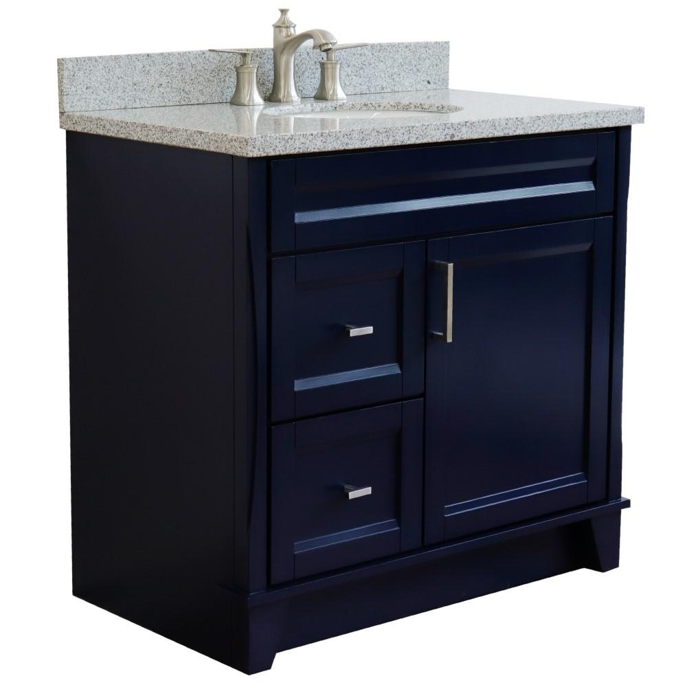 Single sink vanity in Blue with Gray granite and CENTER oval sink. Picture 6
