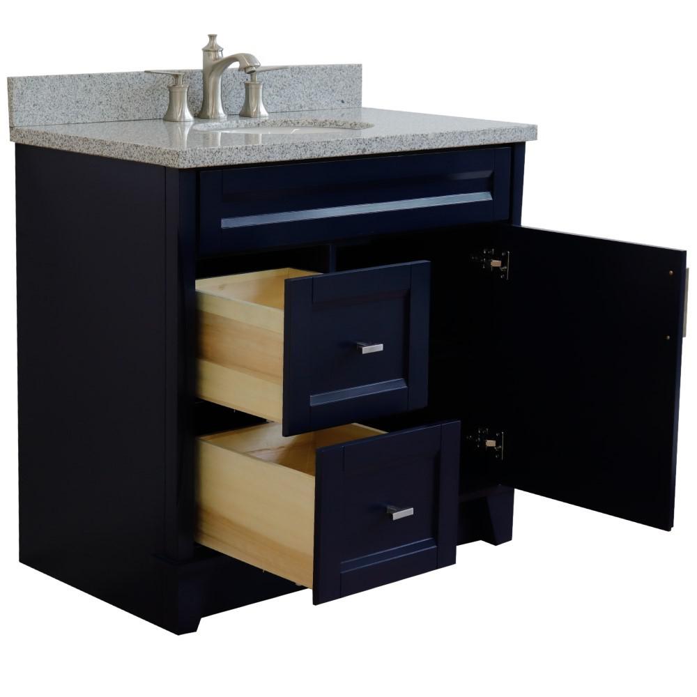 Single sink vanity in Blue with Gray granite and CENTER oval sink. Picture 7