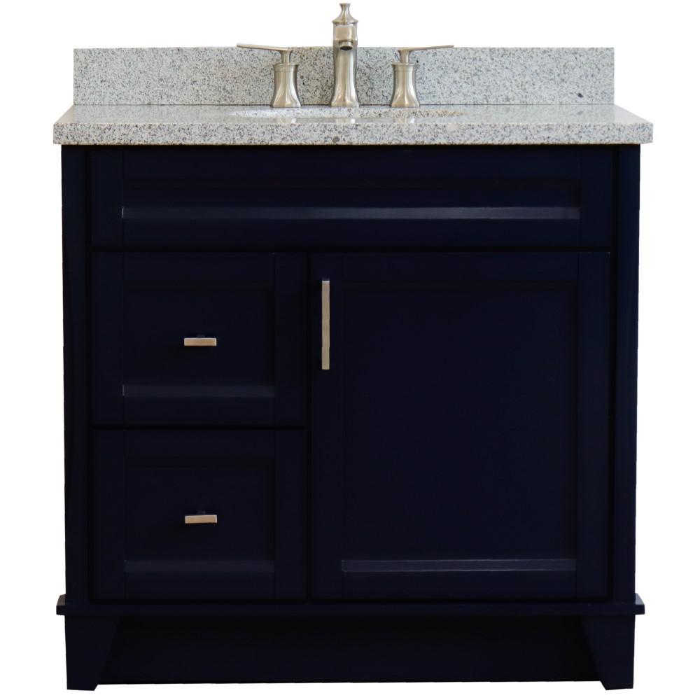 Single sink vanity in Blue with Gray granite and CENTER oval sink. Picture 8