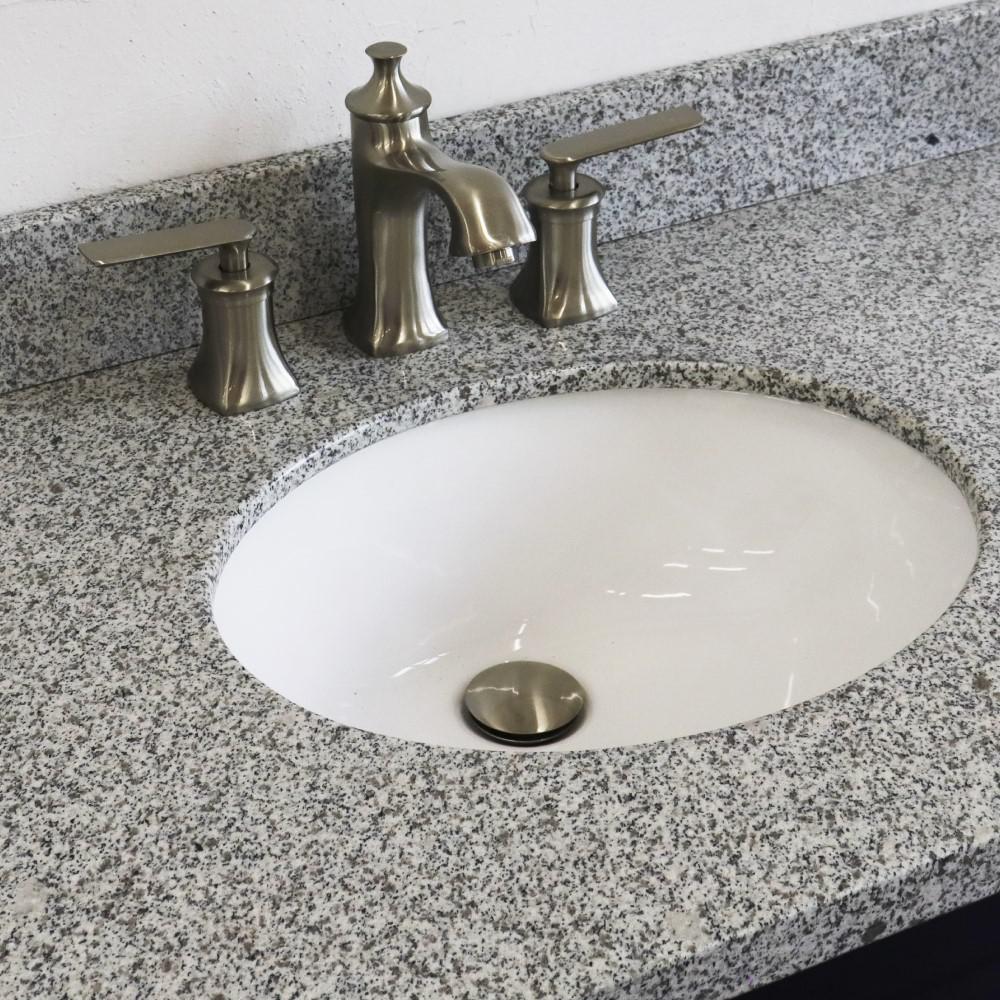 Single sink vanity in Blue with Gray granite and CENTER oval sink. Picture 9