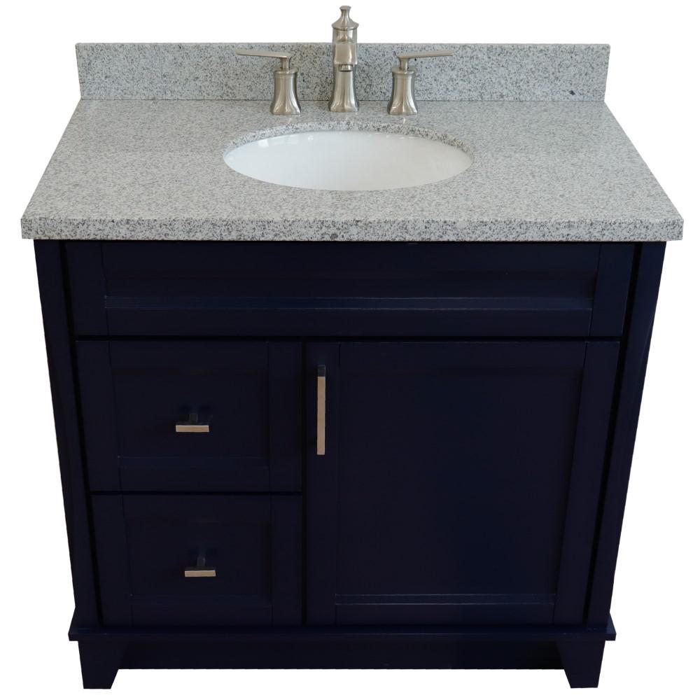 Single sink vanity in Blue with Gray granite and CENTER oval sink. Picture 10