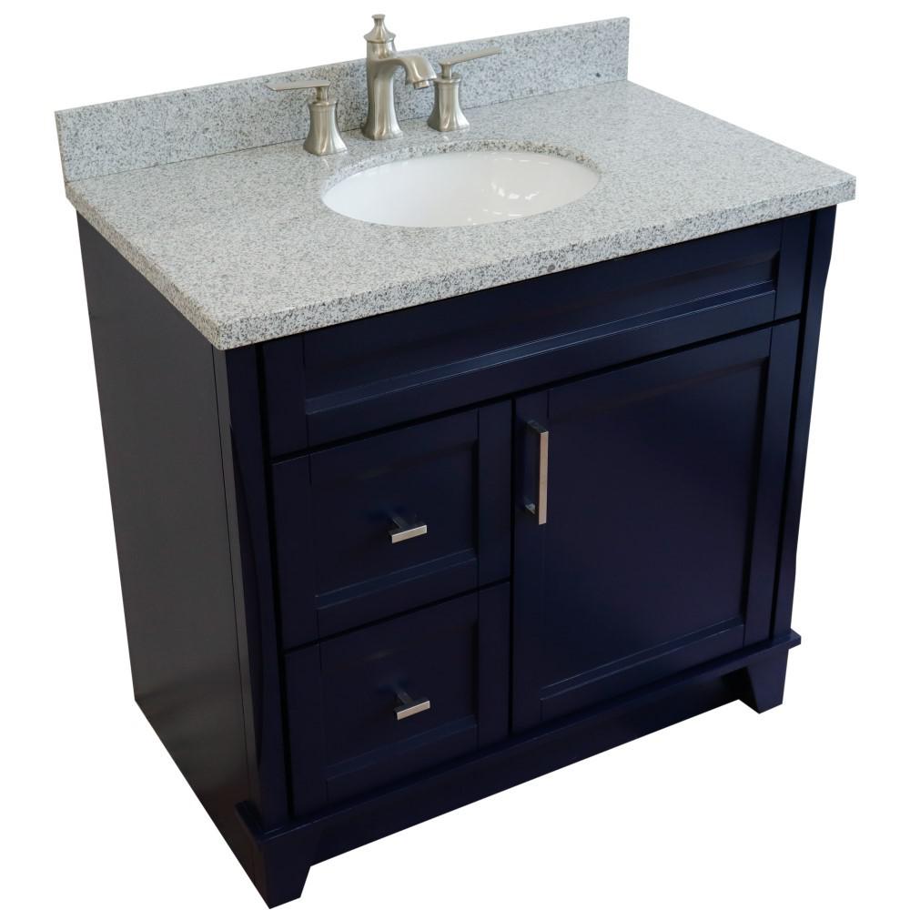 Single sink vanity in Blue with Gray granite and CENTER oval sink. Picture 11