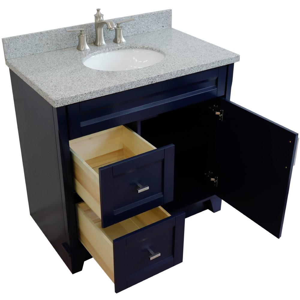 Single sink vanity in Blue with Gray granite and CENTER oval sink. Picture 12