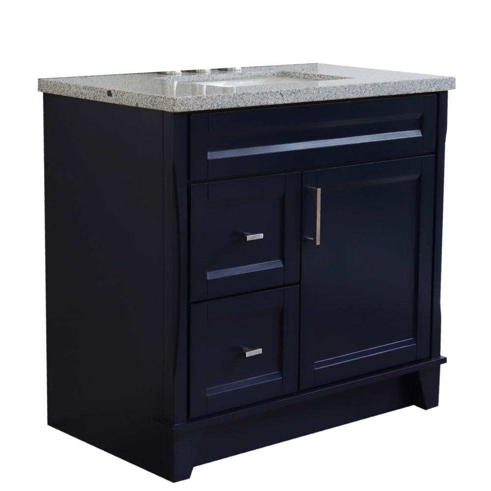 Single sink vanity in Blue with Gray granite and CENTER rectangle sink. Picture 1