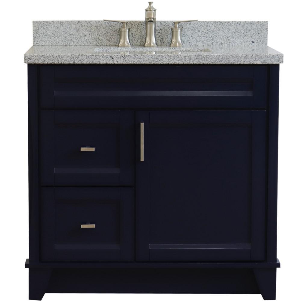 Single sink vanity in Blue with Gray granite and CENTER rectangle sink. Picture 8