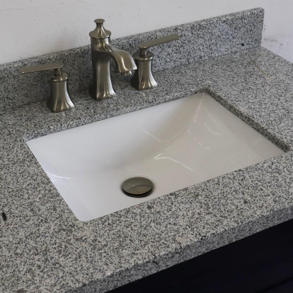 Single sink vanity in Blue with Gray granite and CENTER rectangle sink. Picture 9