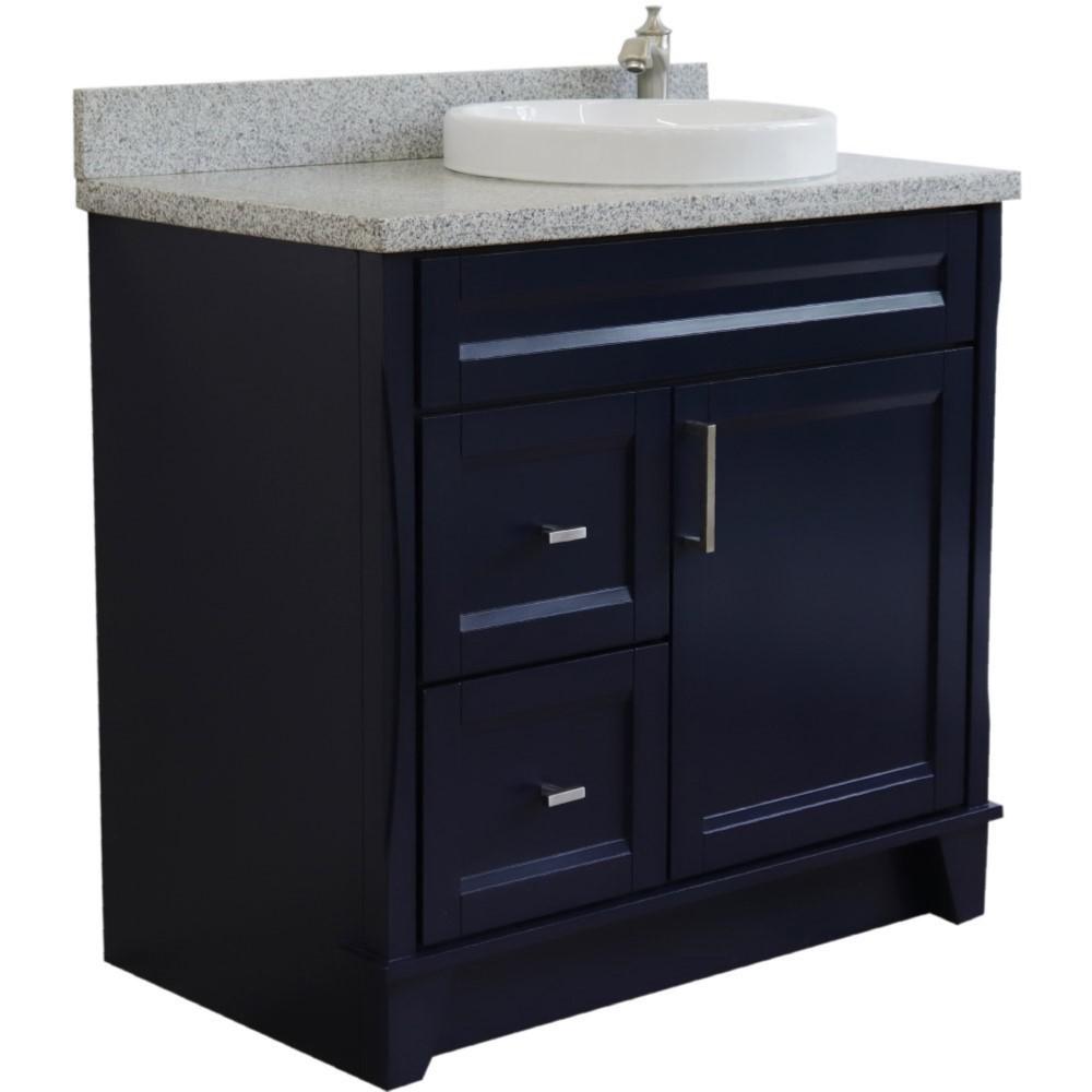 Single sink vanity in Blue with Gray granite and LEFT round sink. Picture 3
