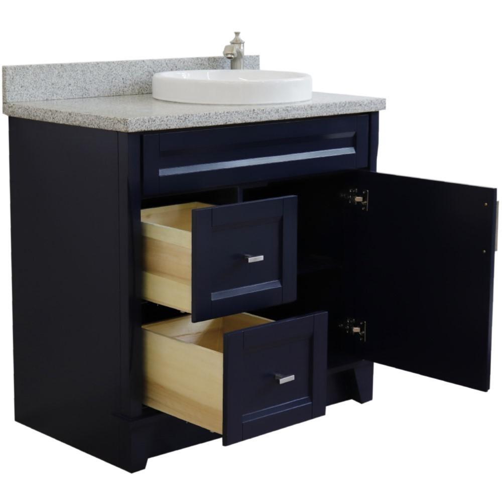 Single sink vanity in Blue with Gray granite and LEFT round sink. Picture 4
