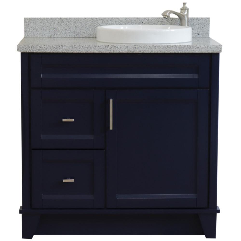 Single sink vanity in Blue with Gray granite and LEFT round sink. Picture 5