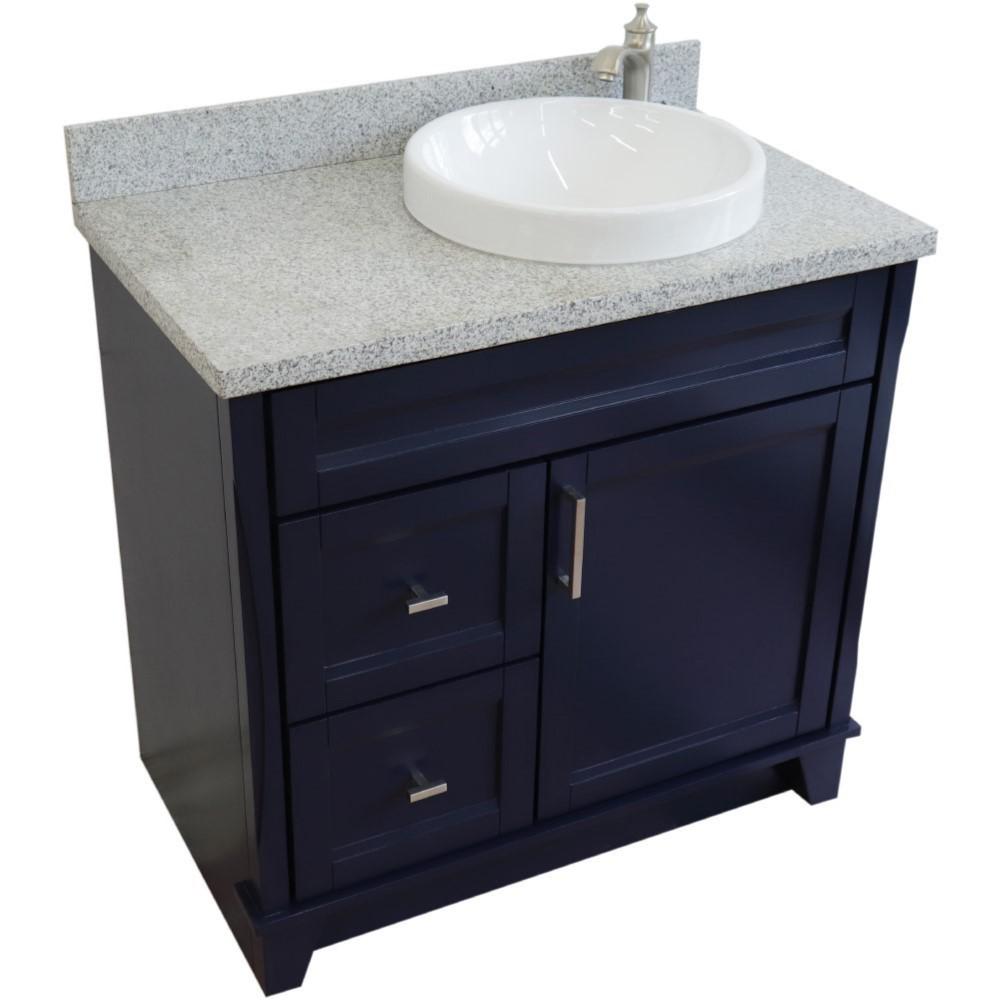Single sink vanity in Blue with Gray granite and LEFT round sink. Picture 9