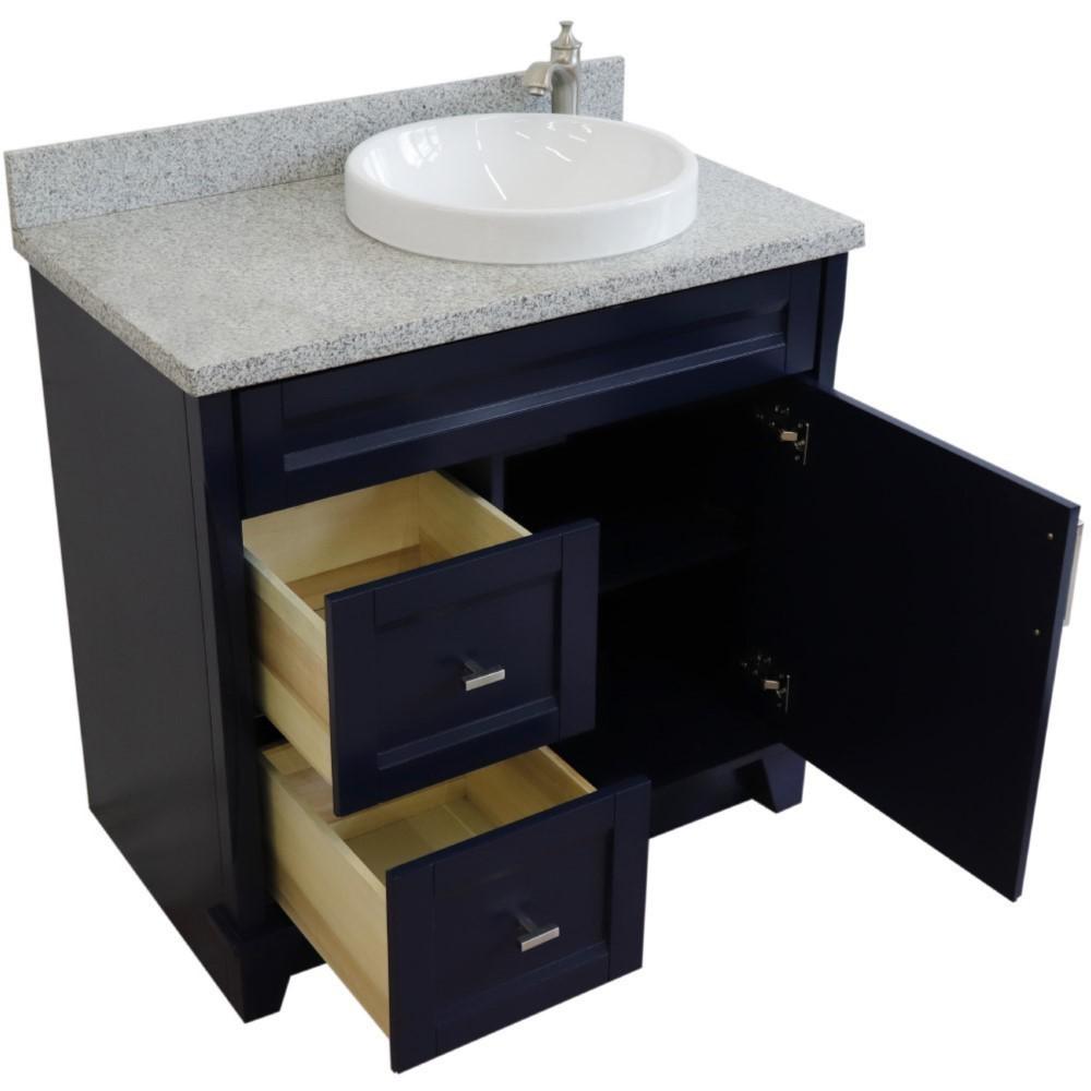 Single sink vanity in Blue with Gray granite and LEFT round sink. Picture 10