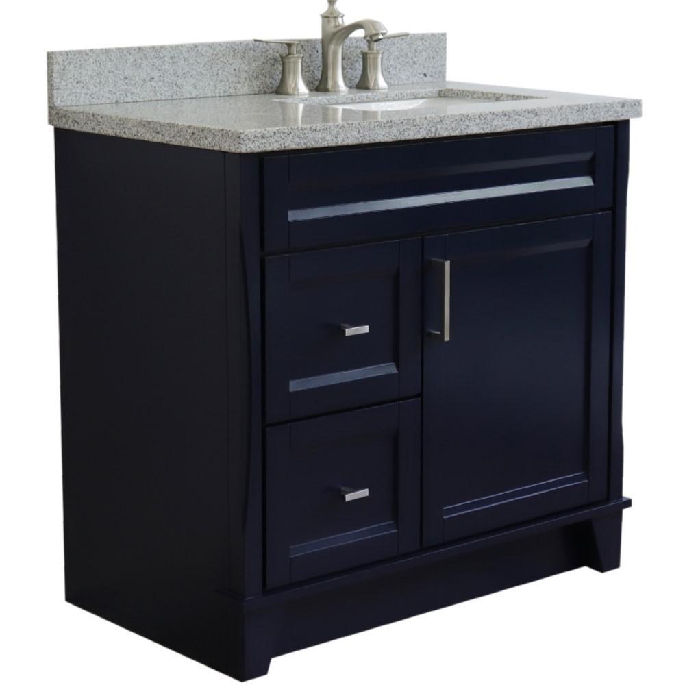 Single sink vanity in Blue with Gray granite and LEFT rectangle sink. Picture 3