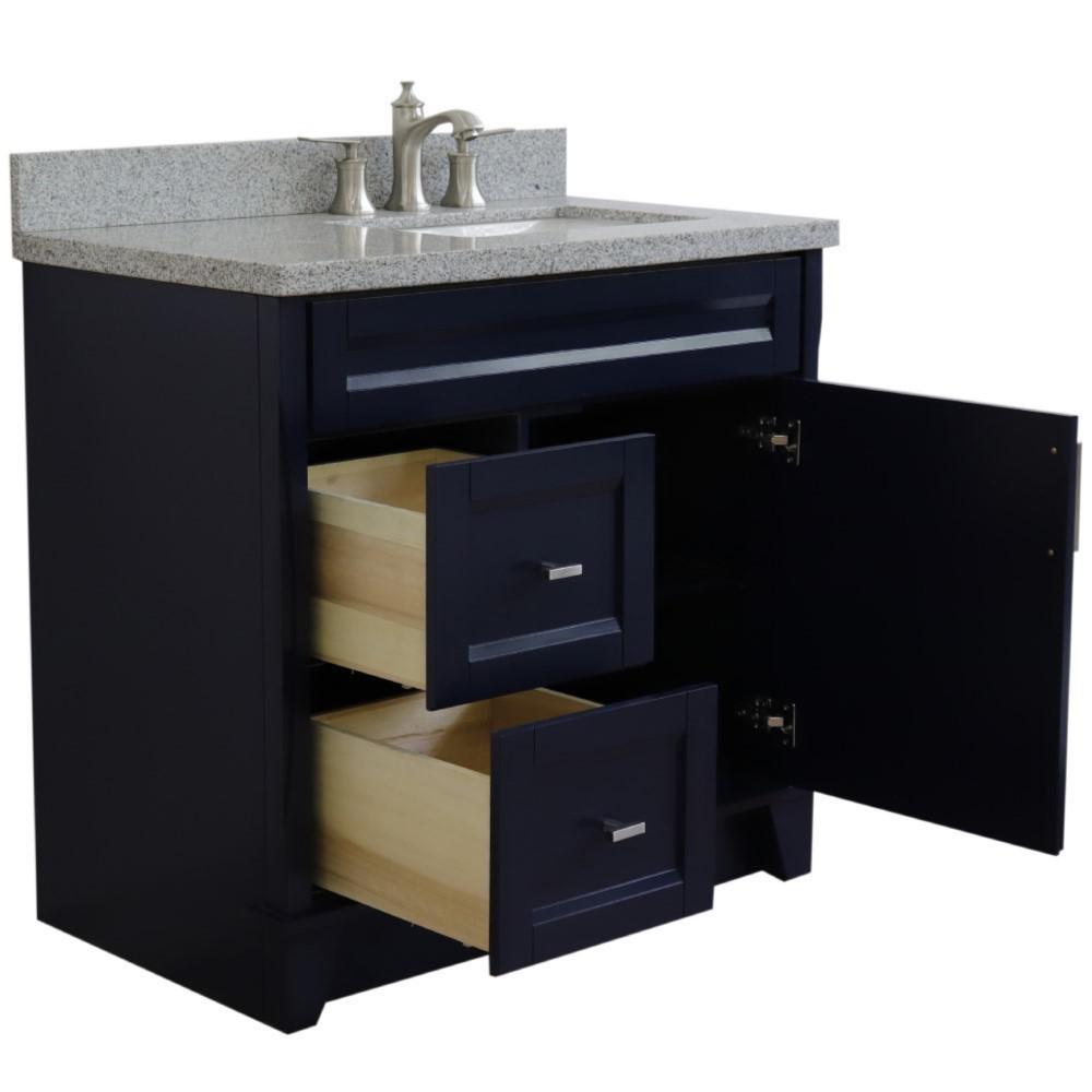 Single sink vanity in Blue with Gray granite and LEFT rectangle sink. Picture 4