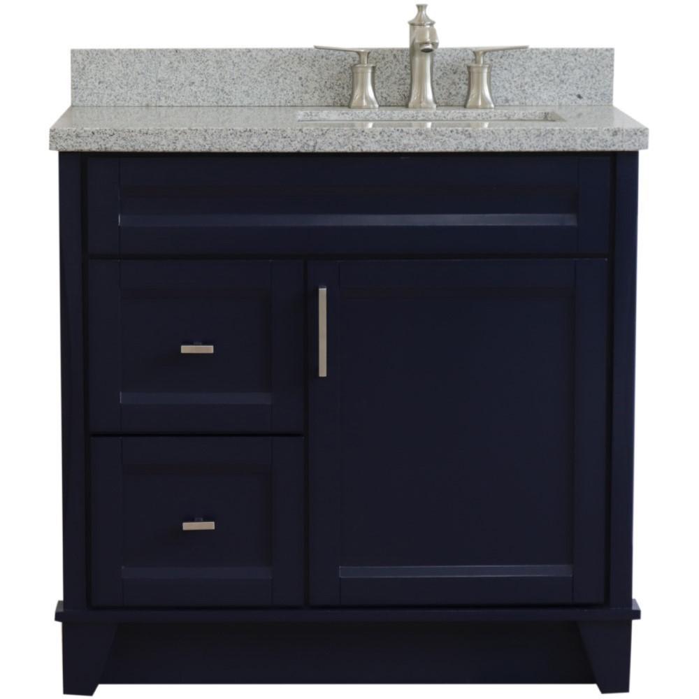 Single sink vanity in Blue with Gray granite and LEFT rectangle sink. Picture 5