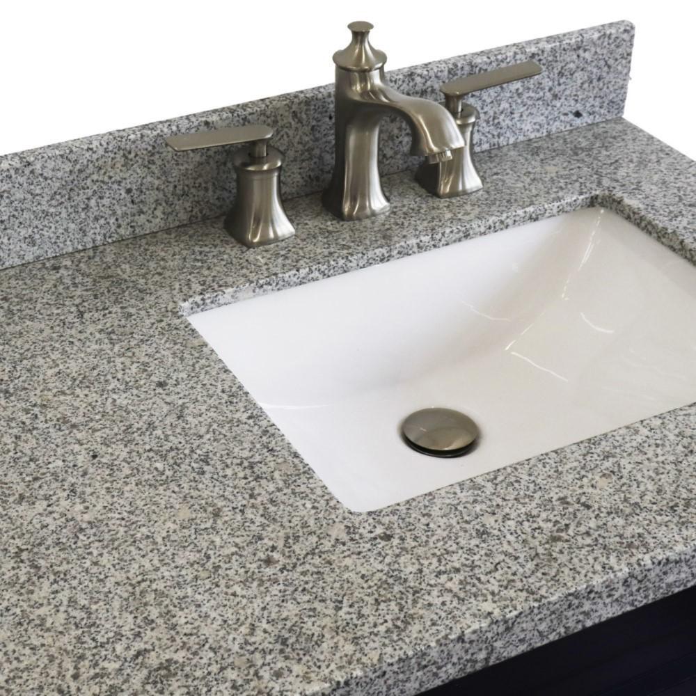 Single sink vanity in Blue with Gray granite and LEFT rectangle sink. Picture 6