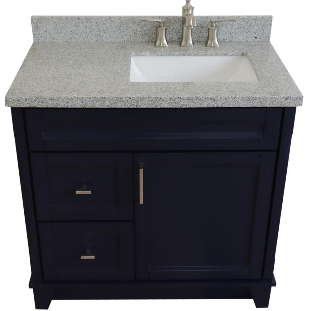 Single sink vanity in Blue with Gray granite and LEFT rectangle sink. Picture 8