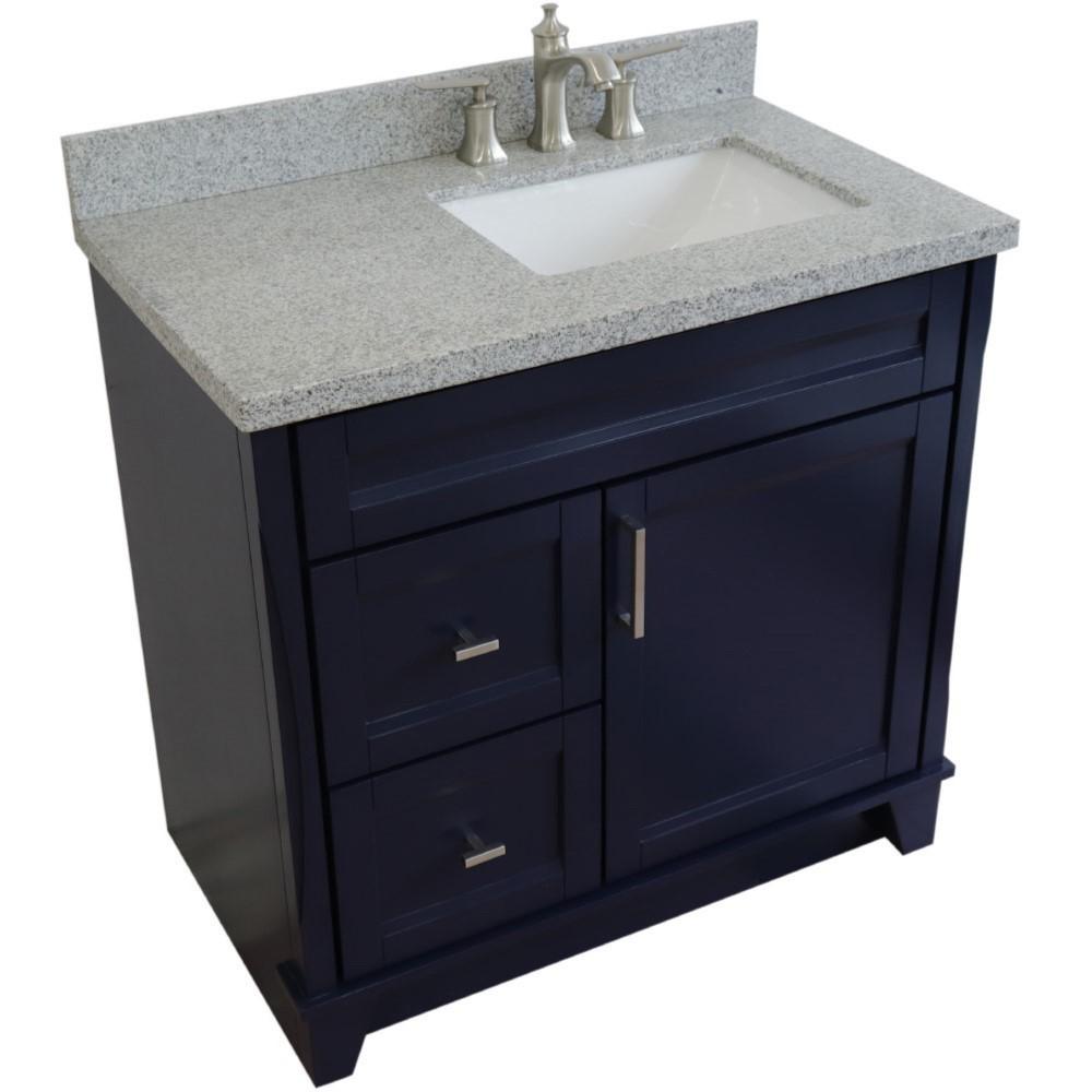 Single sink vanity in Blue with Gray granite and LEFT rectangle sink. Picture 9