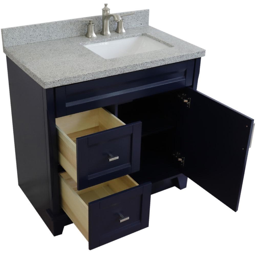 Single sink vanity in Blue with Gray granite and LEFT rectangle sink. Picture 10