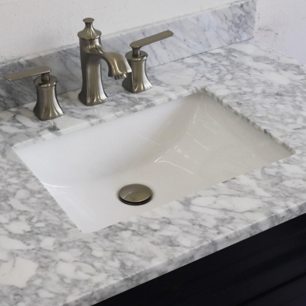 Single sink vanity in Blue with White Carrara marble and rectangle sink. Picture 9