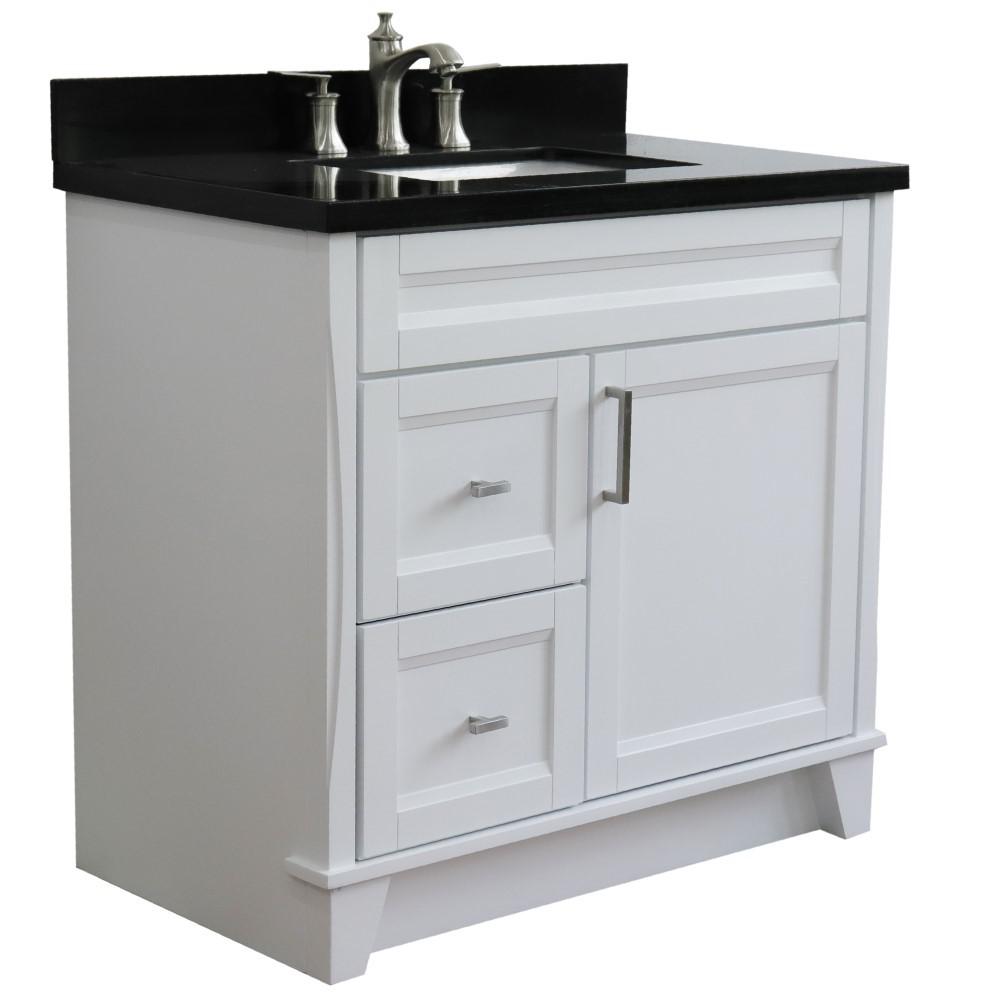 Single sink vanity in White with Black galaxy granite and rectangle sink. Picture 7