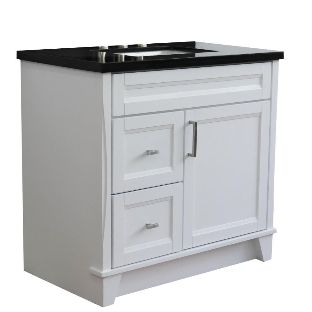 Single sink vanity in White with Black galaxy granite and rectangle sink. Picture 8