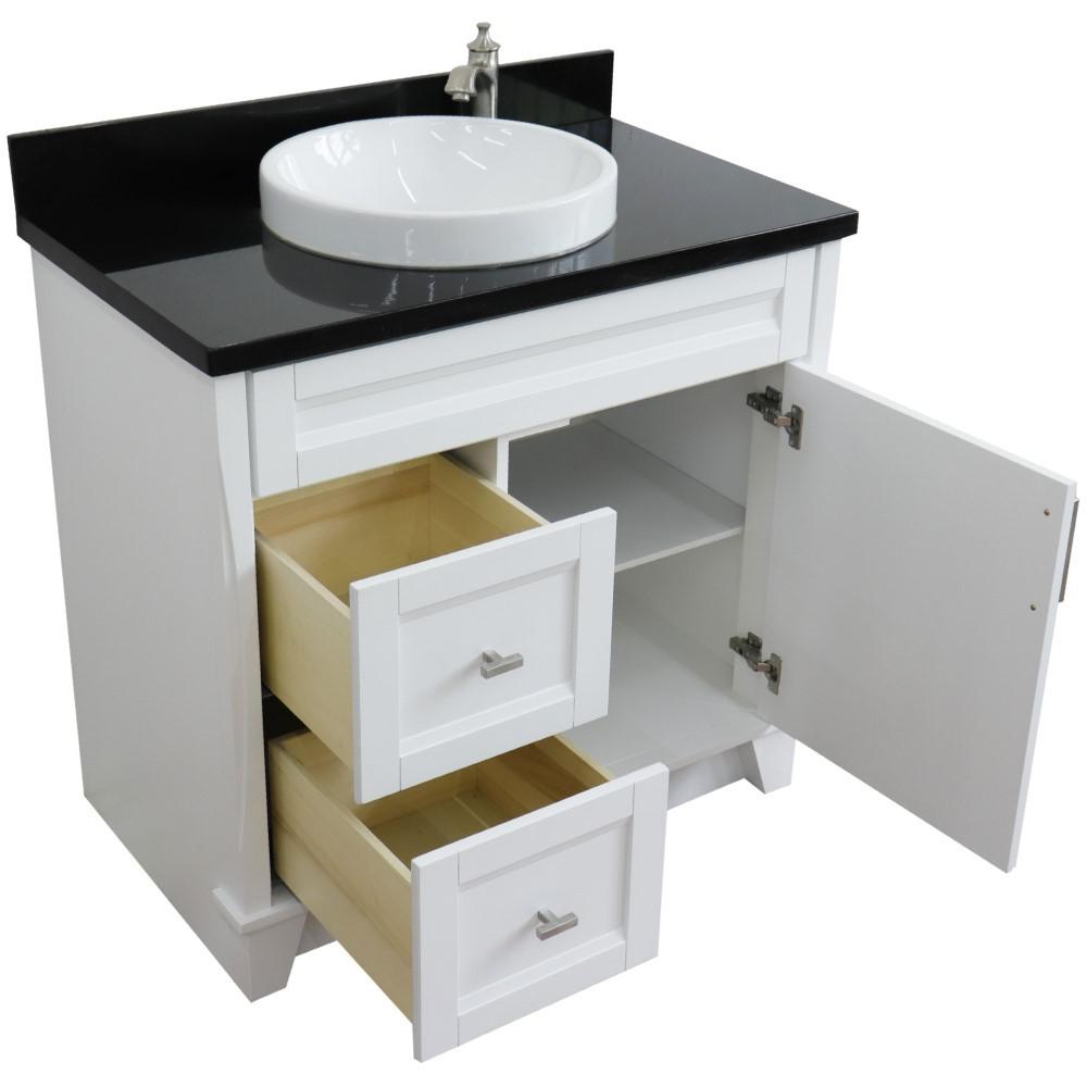 Single sink vanity in White with Black galaxy granite and CENTER round sink. Picture 3