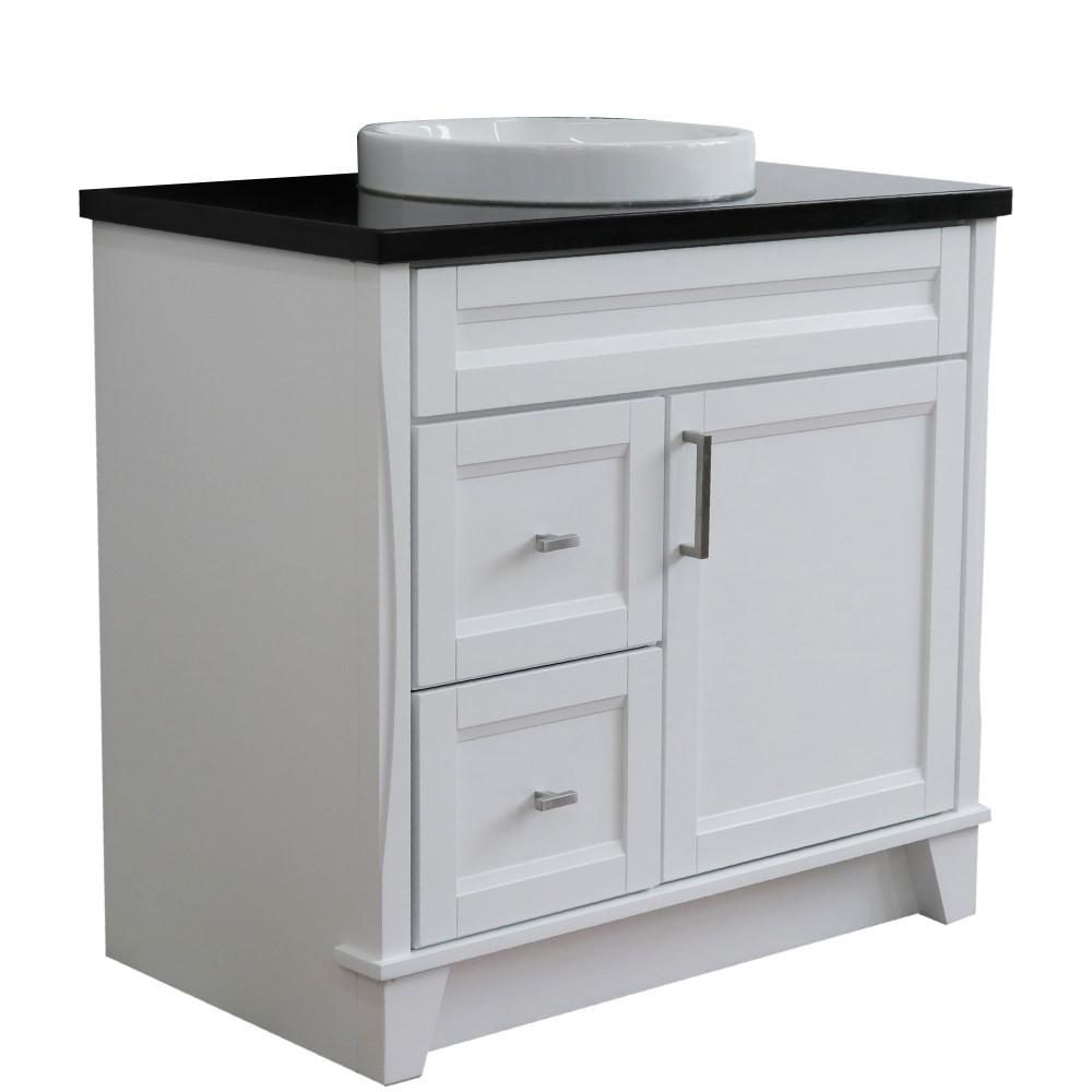Single sink vanity in White with Black galaxy granite and CENTER round sink. Picture 8